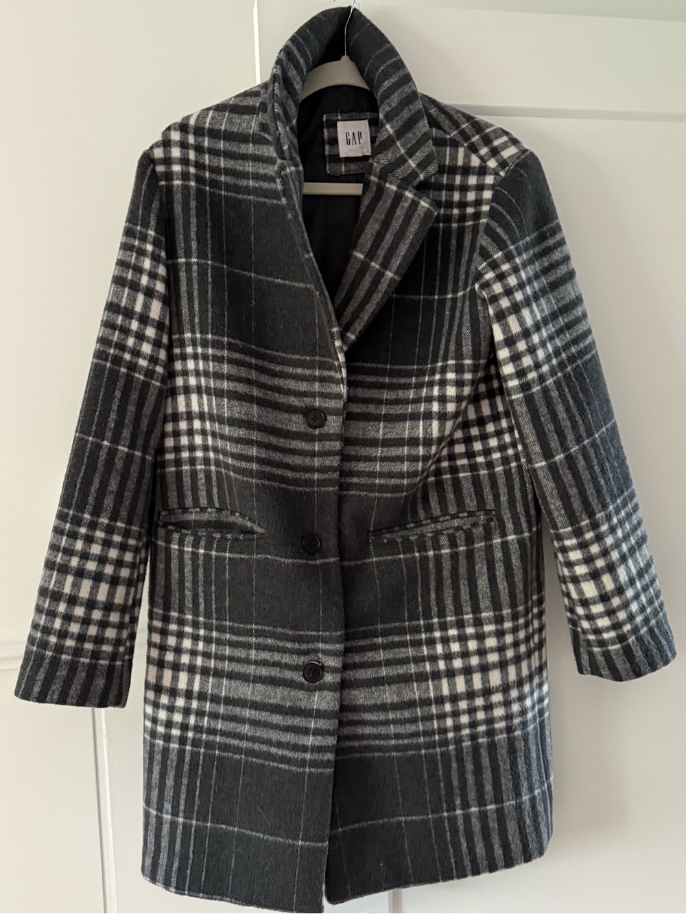 GAP Black and White Plaid Pea Coat
